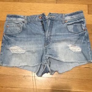 High waisted light denim shorts